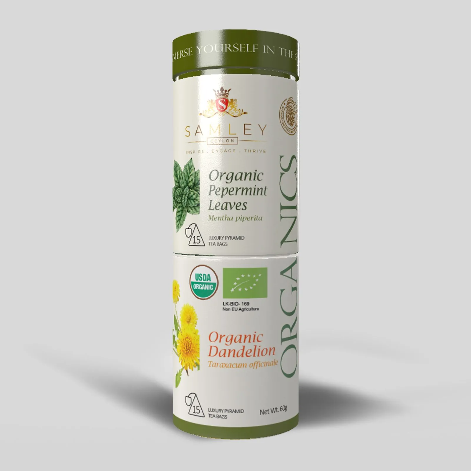 Peppermint & Dandelion 30 Pyramid Bags in Canister